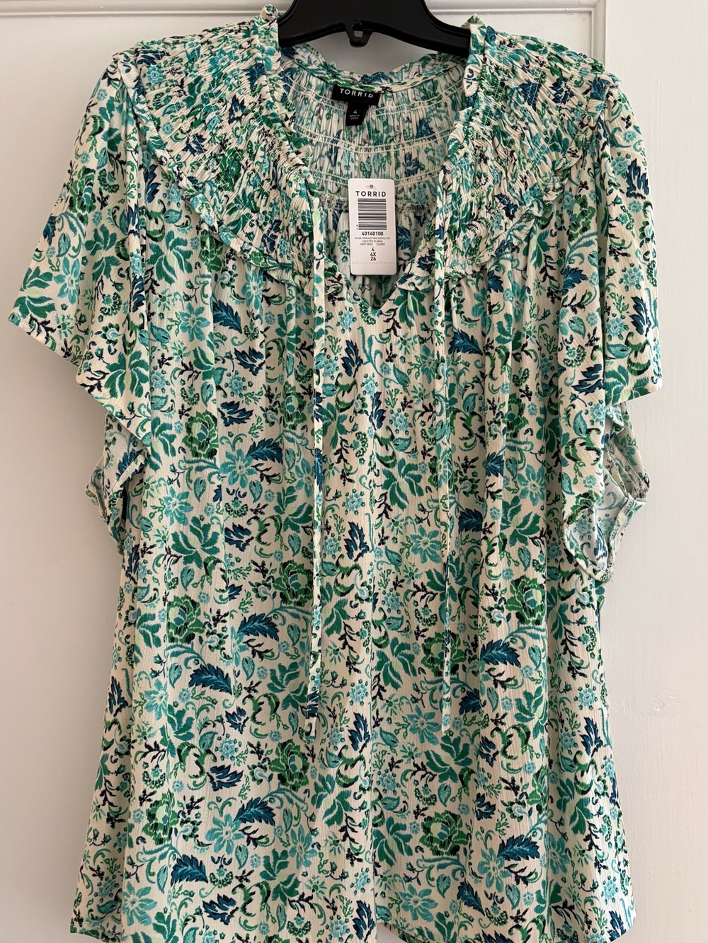 Torrid Teal & Navy Floral Smocked Yoke Blouse